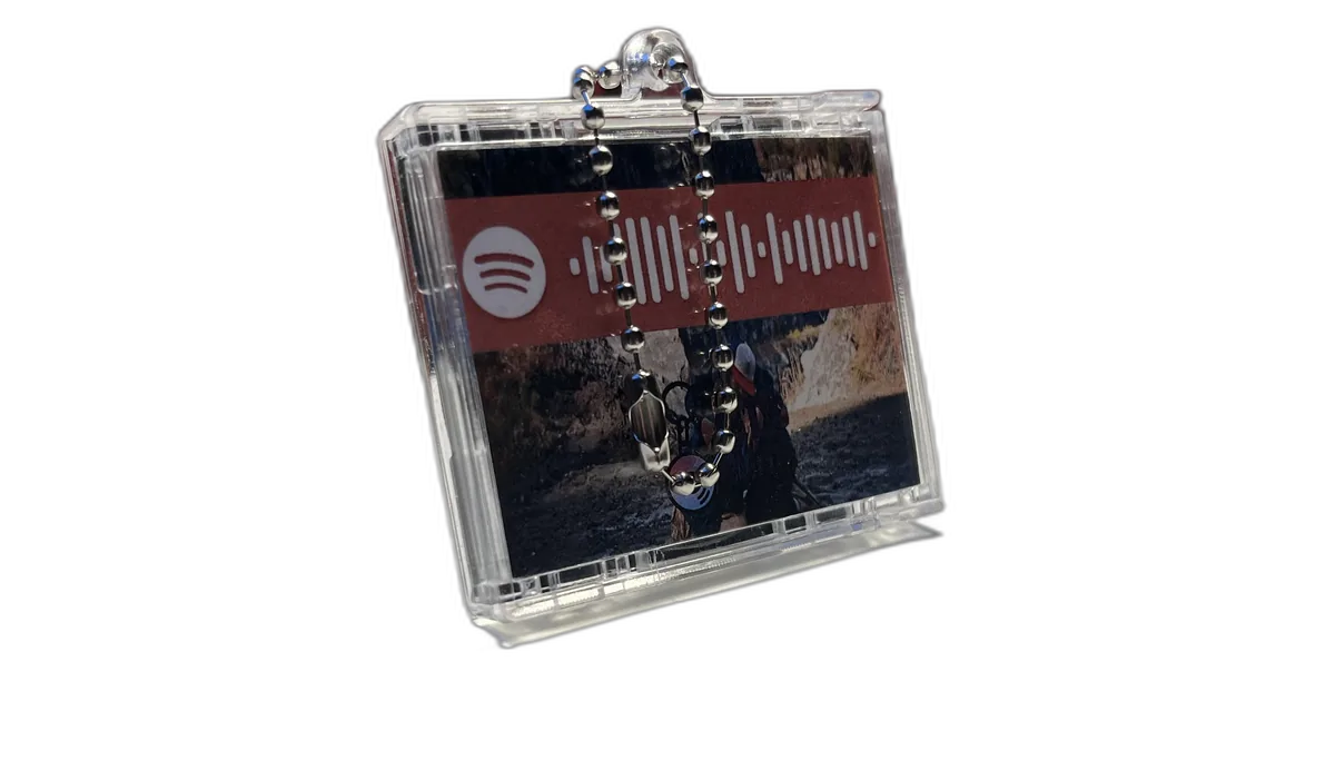 CDMini keychain showing scannable Spotify code on back — CDMinis